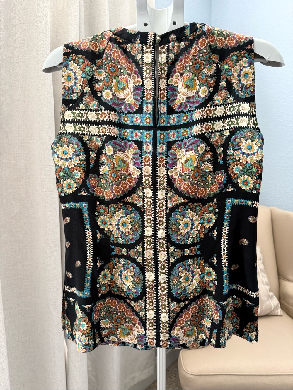 Nanette Lepore Black Patchwork Paisley Floral Silk Scarf Look Blouse Size 4 S - Picture 4 of 6